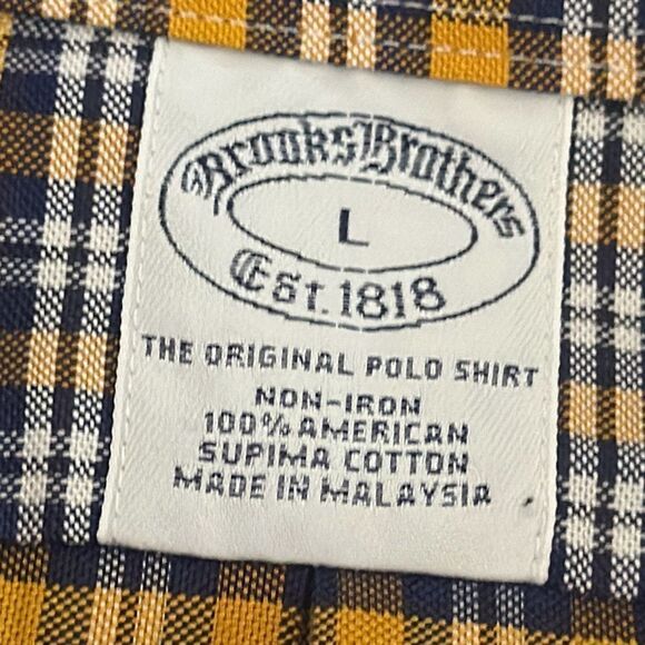 Brooks Brothers Original Polo Shirt Non Iron Supima Cotton size L Blue Yellow - Picture 7 of 10